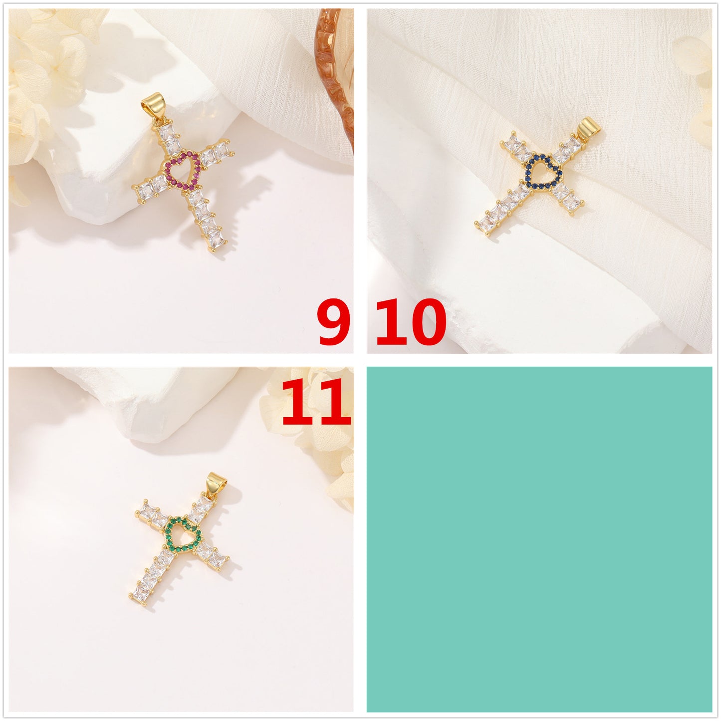 Pendentif à breloque 2 croix orné de strass 14K GF