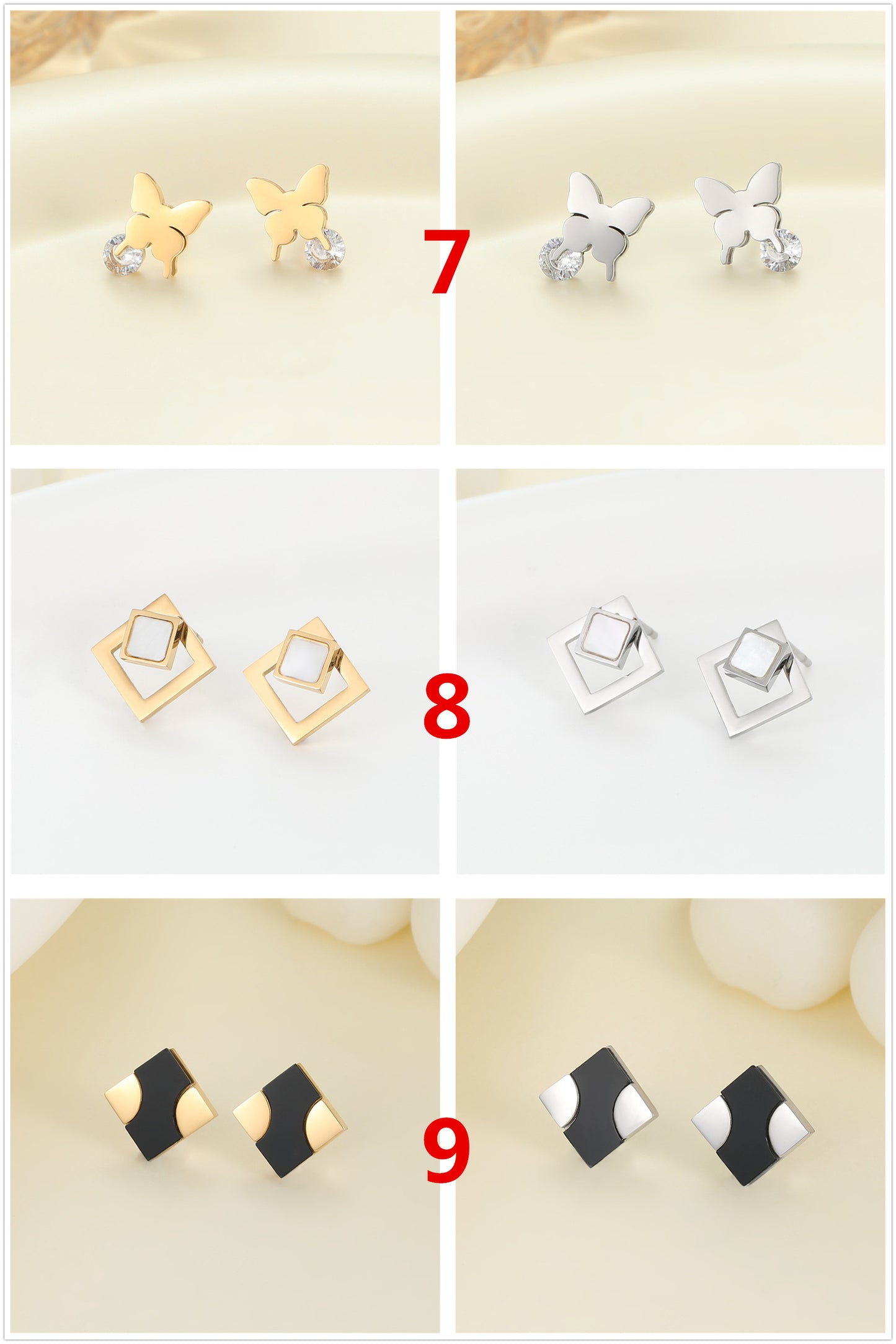 4 Émail Époxy Trèfle à quatre feuilles Orange Pastèque Floral Papillon Carré Coeur Cactus Boucles d’oreilles à tige 14K GF Strass Embelli Boucle d’oreille