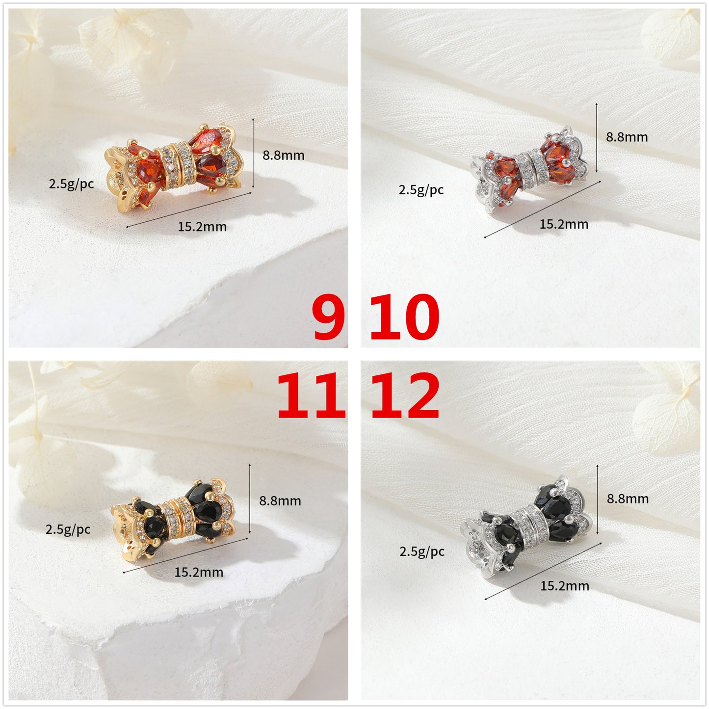 2 fermoirs à vis floraux ornés de strass 14K GF