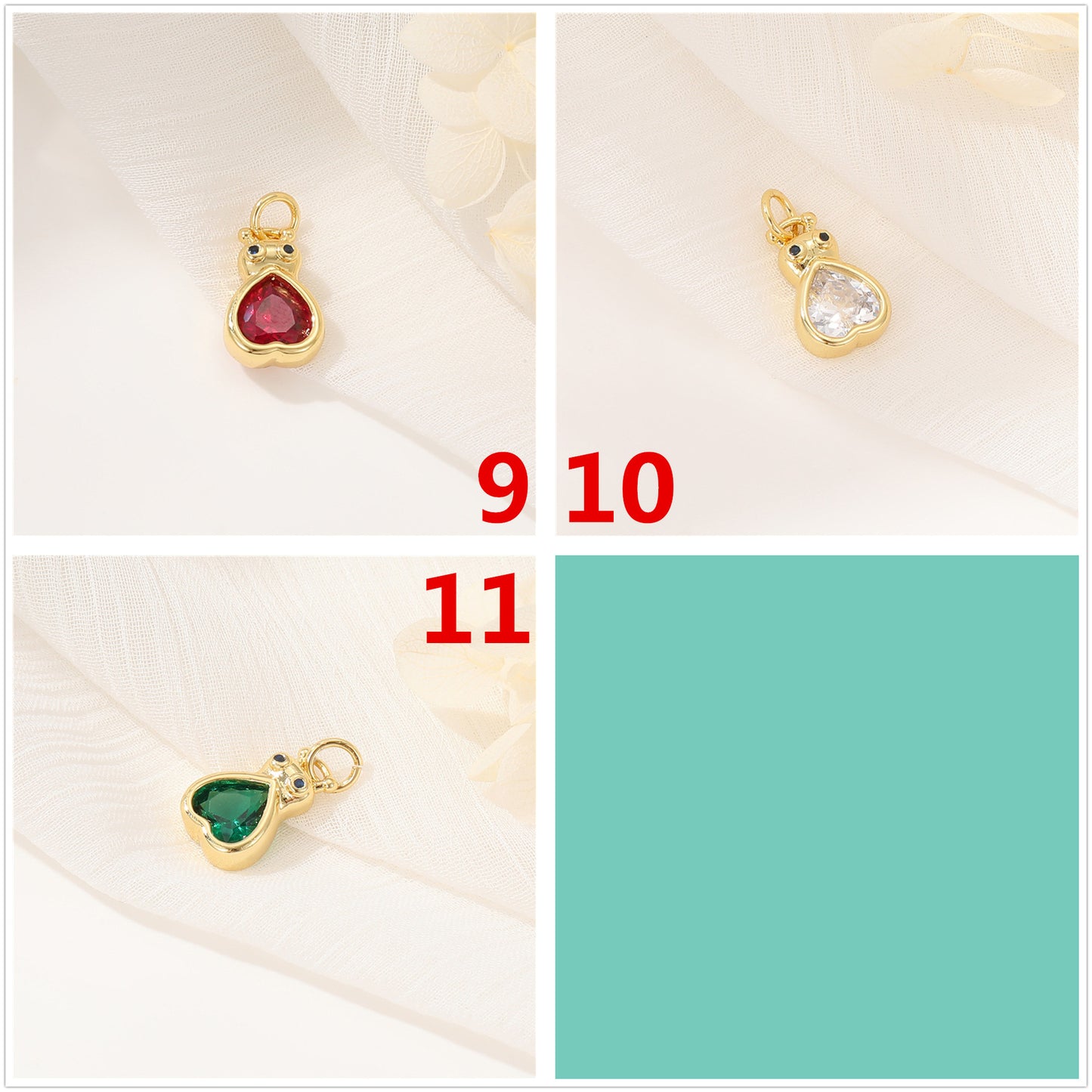 2 pendentifs à breloque coeur floral ornés de strass 14K GF