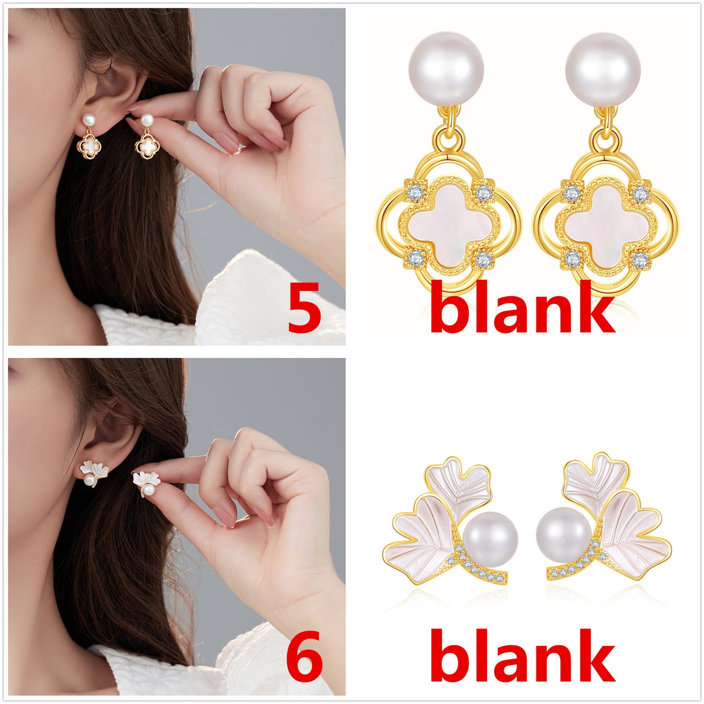 4 boucles d'oreilles papillon coeur broche fleur croix feuille boucles d'oreilles 14K GF coquille strass embelli boucle d'oreille moitié percée perle perle vierge