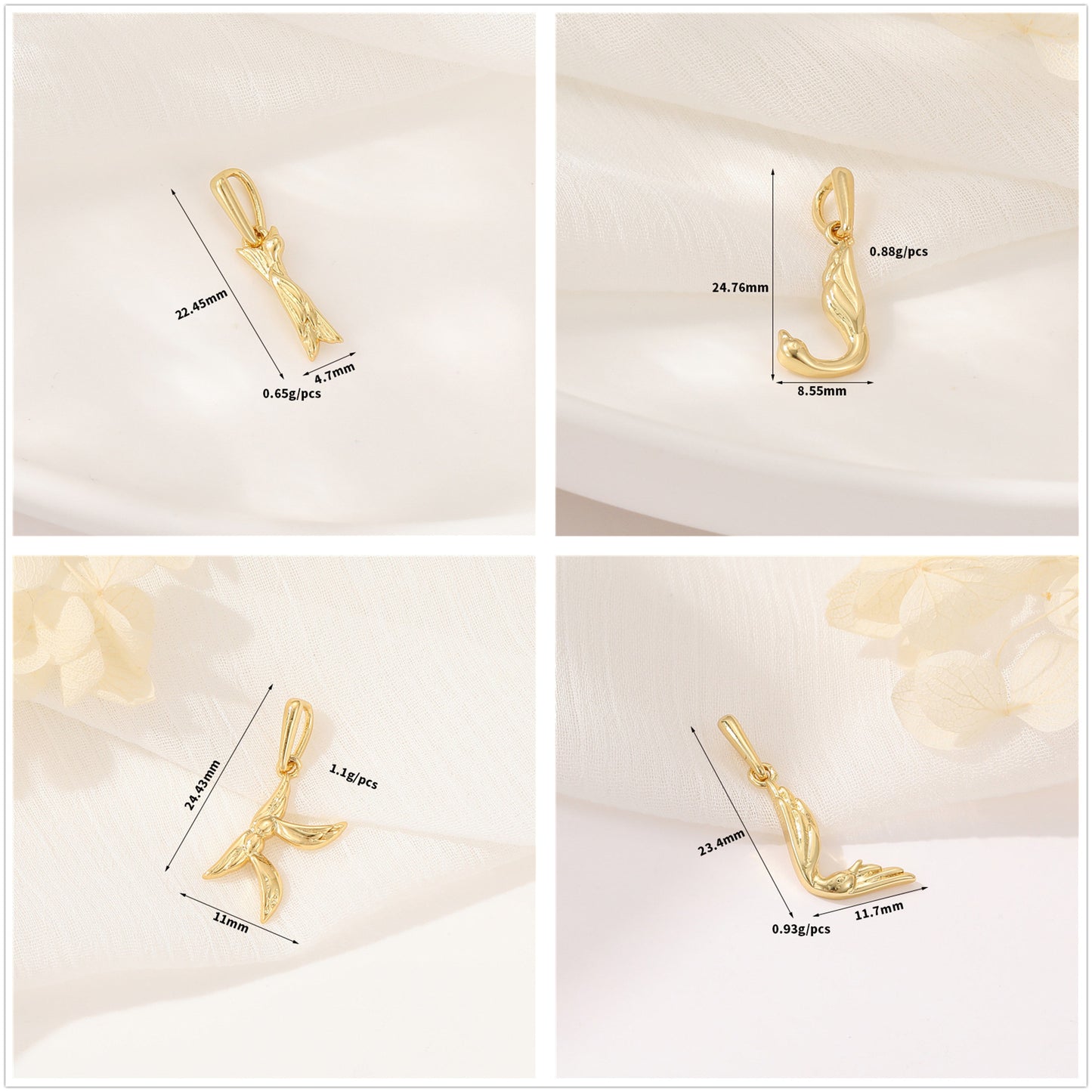 Pendentif à breloque AZ avec 2 ailes de cygne et initiales de l'alphabet 14K GF