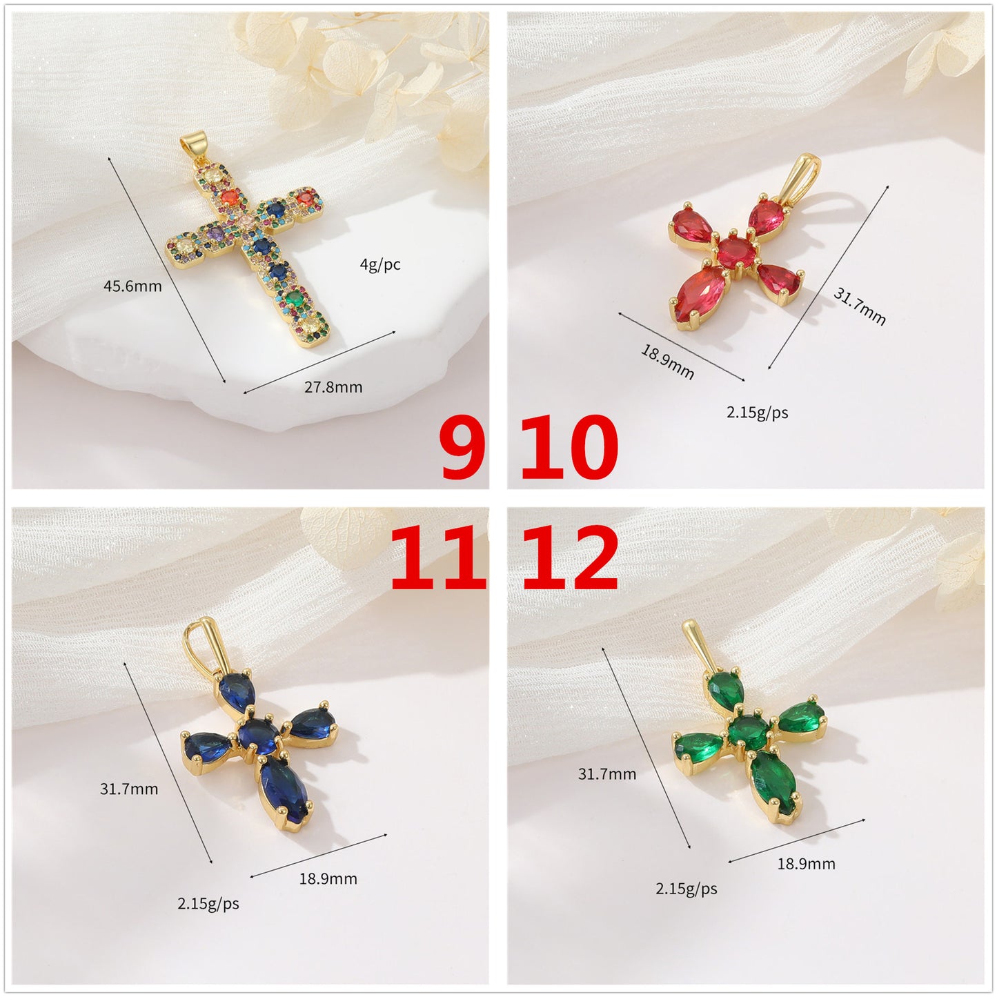 Pendentif à breloque 2 croix orné de strass 14K GF