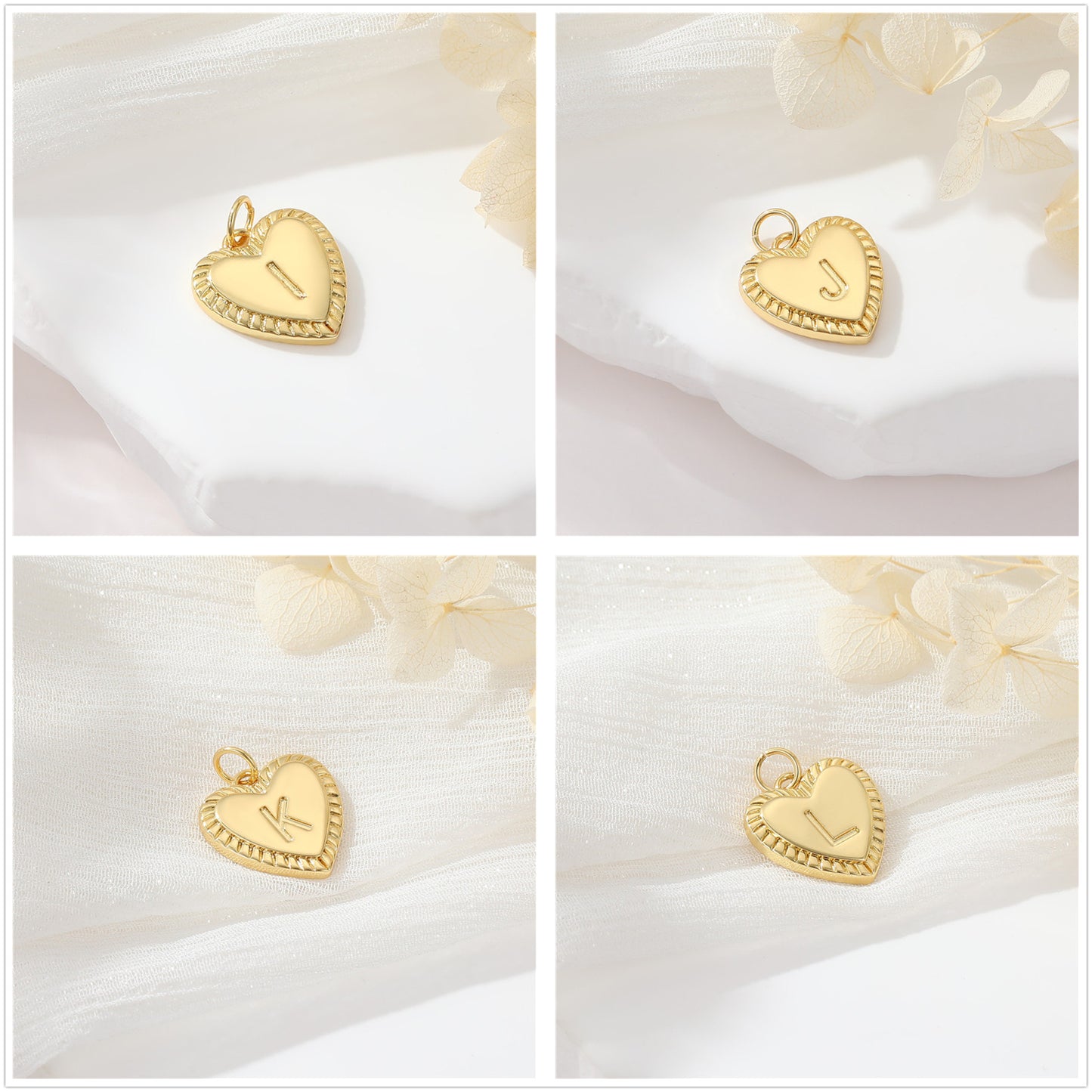 Pendentif à breloque 2 coeurs initiales Alphabet AZ 14K GF