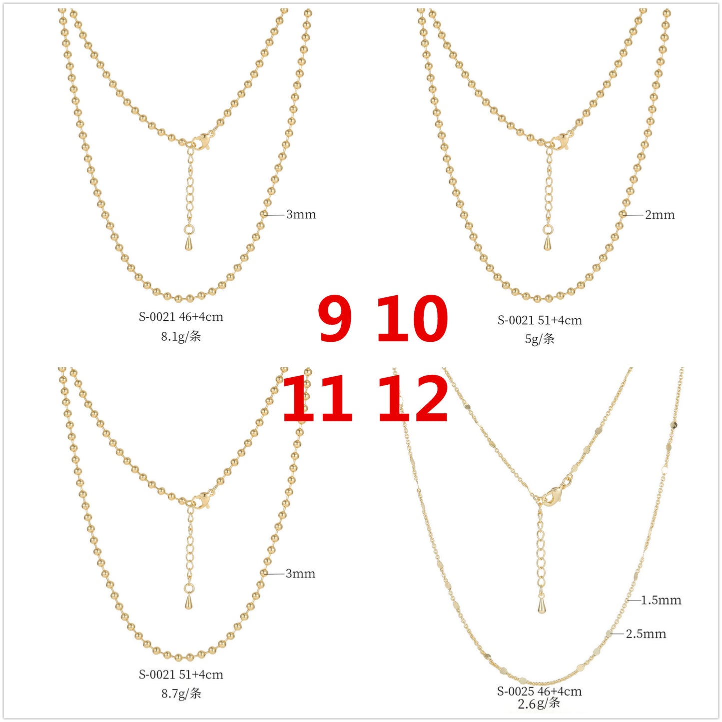 Collier de chaîne de boîte de perles de Singapour à 2 câbles 14K GF ras du cou avec rallonge