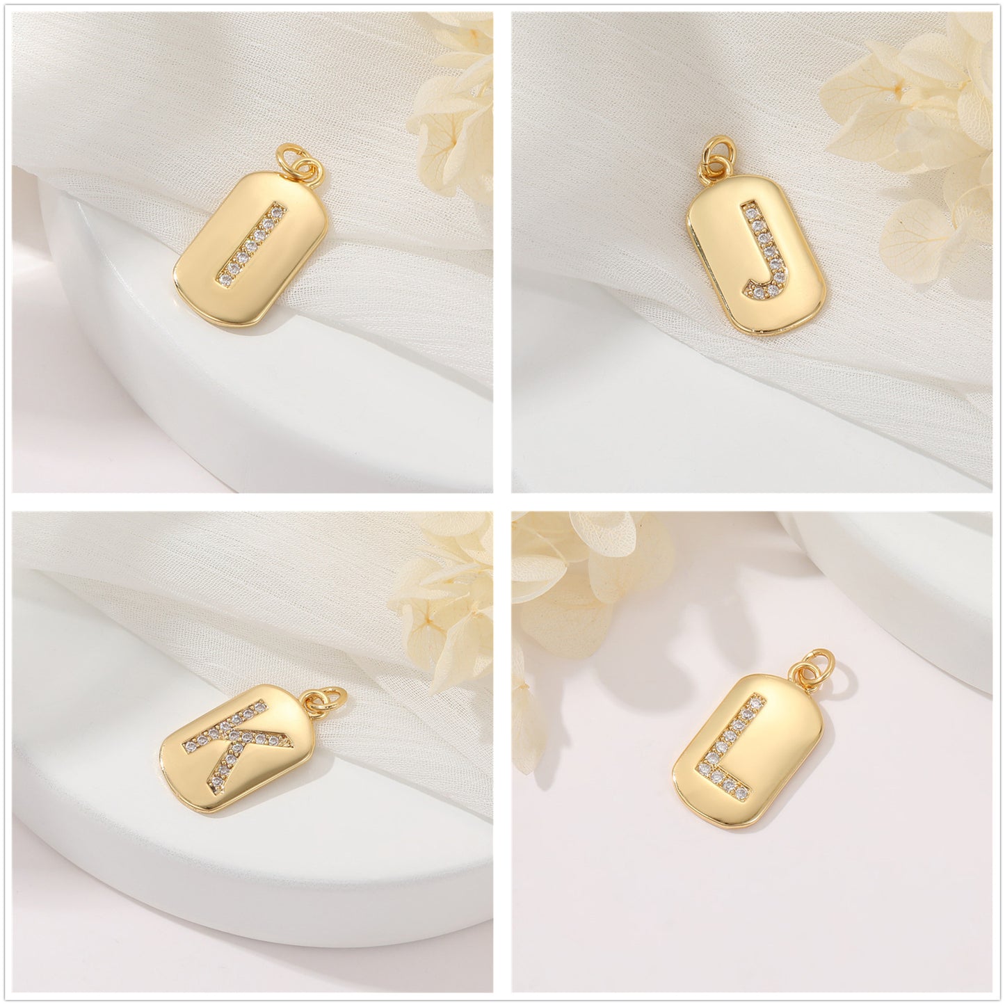 2 pendentif à breloque initiale Alphabet AZ orné de strass 14K GF