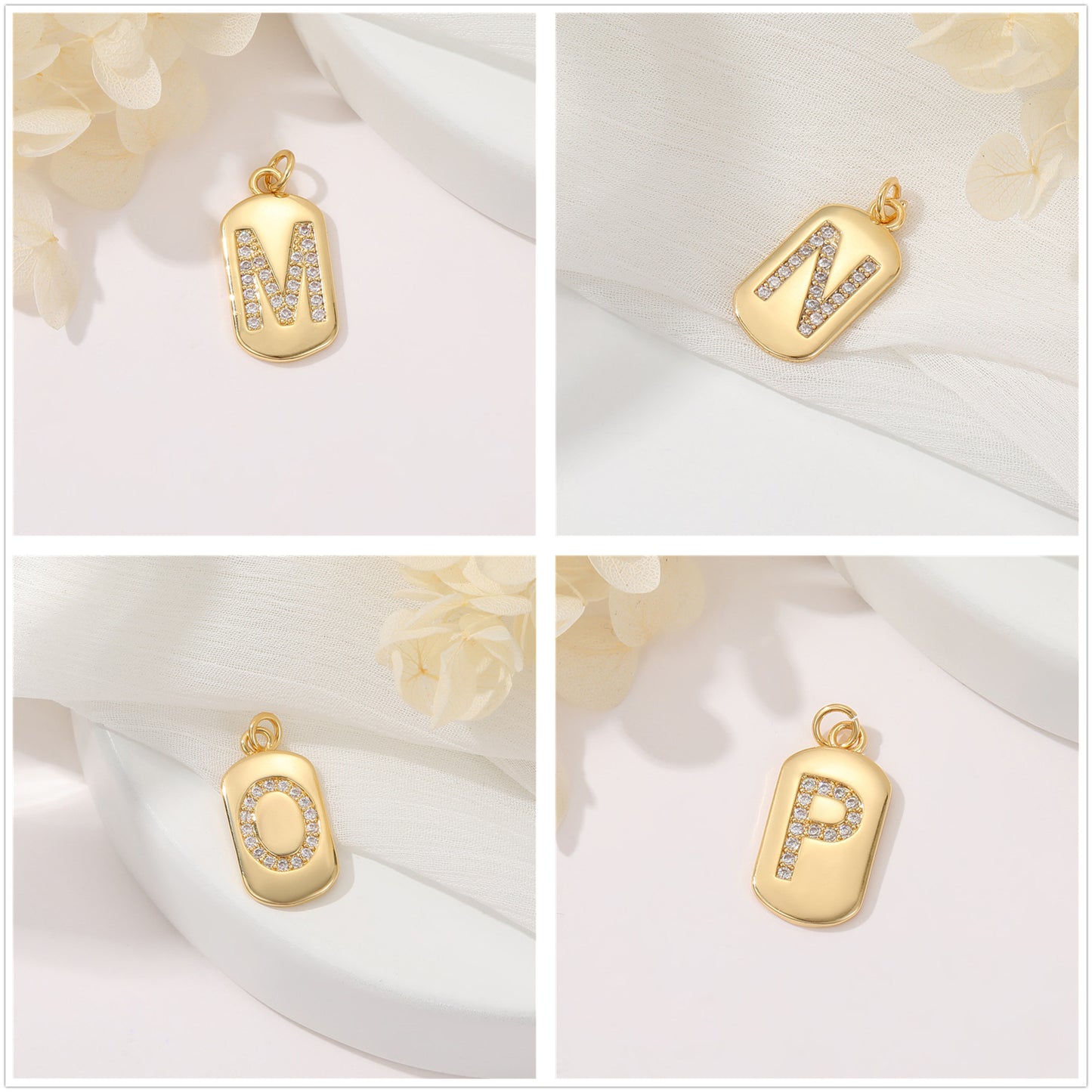 2 pendentif à breloque initiale Alphabet AZ orné de strass 14K GF