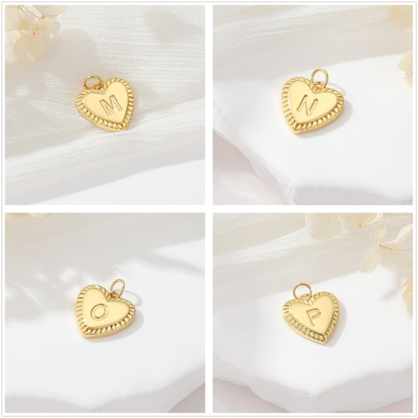 Pendentif à breloque 2 coeurs initiales Alphabet AZ 14K GF