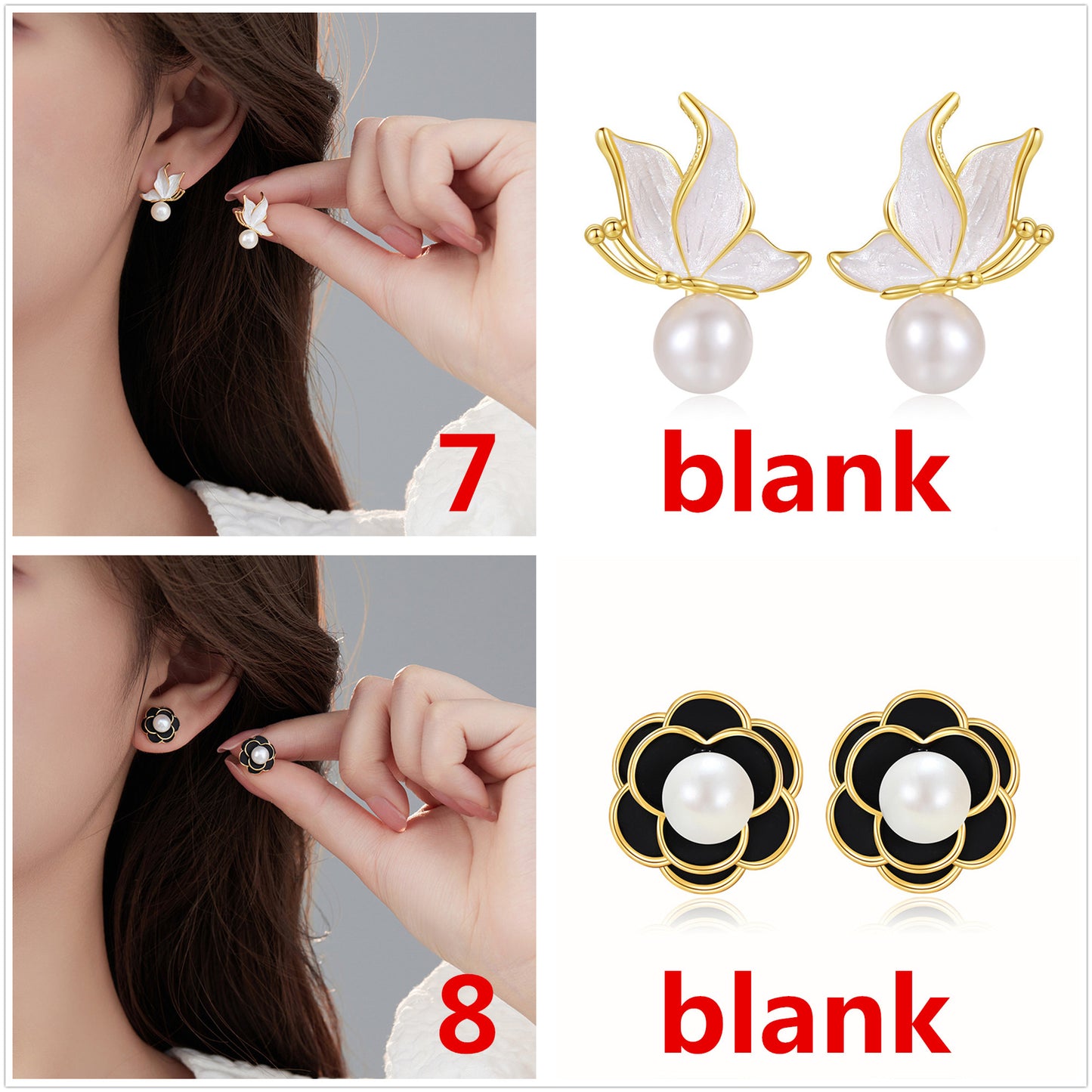 4 boucles d'oreilles papillon coeur broche fleur croix feuille boucles d'oreilles 14K GF coquille strass embelli boucle d'oreille moitié percée perle perle vierge