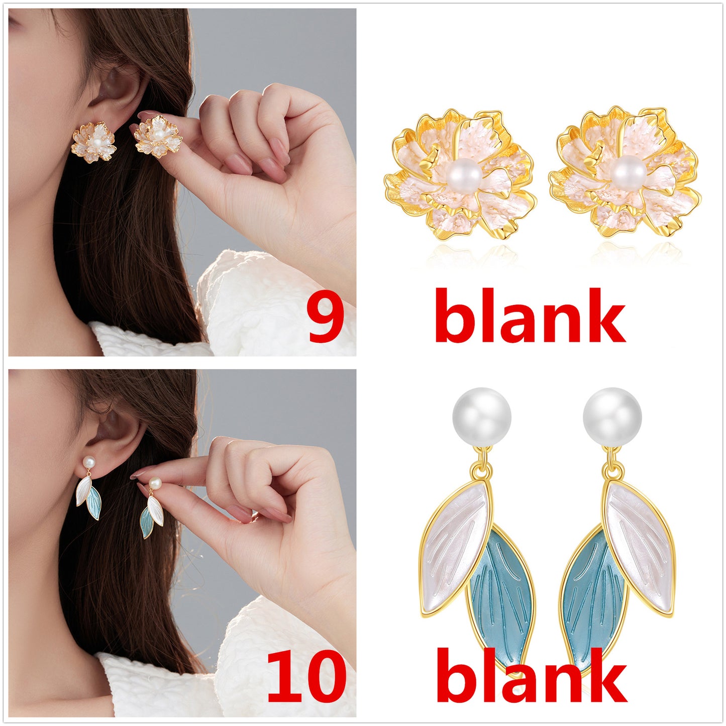 4 boucles d'oreilles papillon coeur broche fleur croix feuille boucles d'oreilles 14K GF coquille strass embelli boucle d'oreille moitié percée perle perle vierge