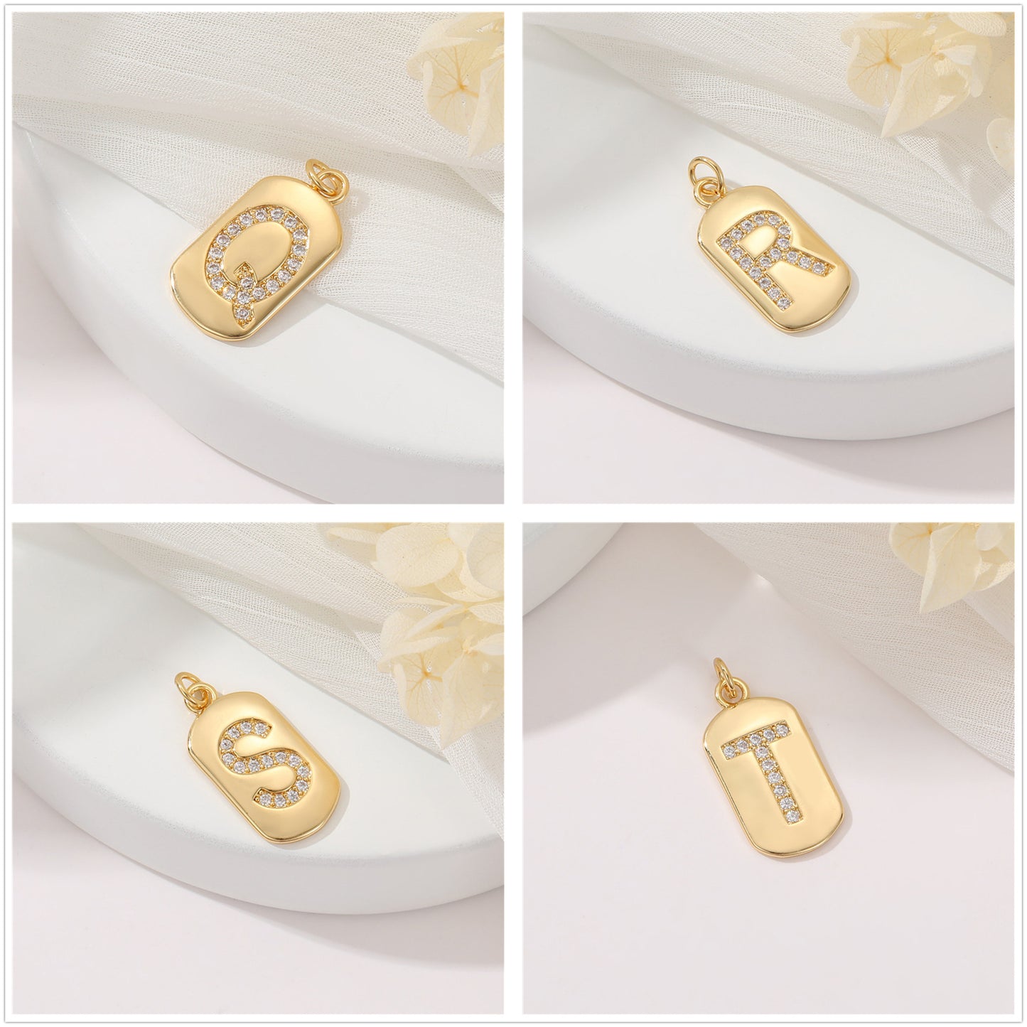 2 pendentif à breloque initiale Alphabet AZ orné de strass 14K GF