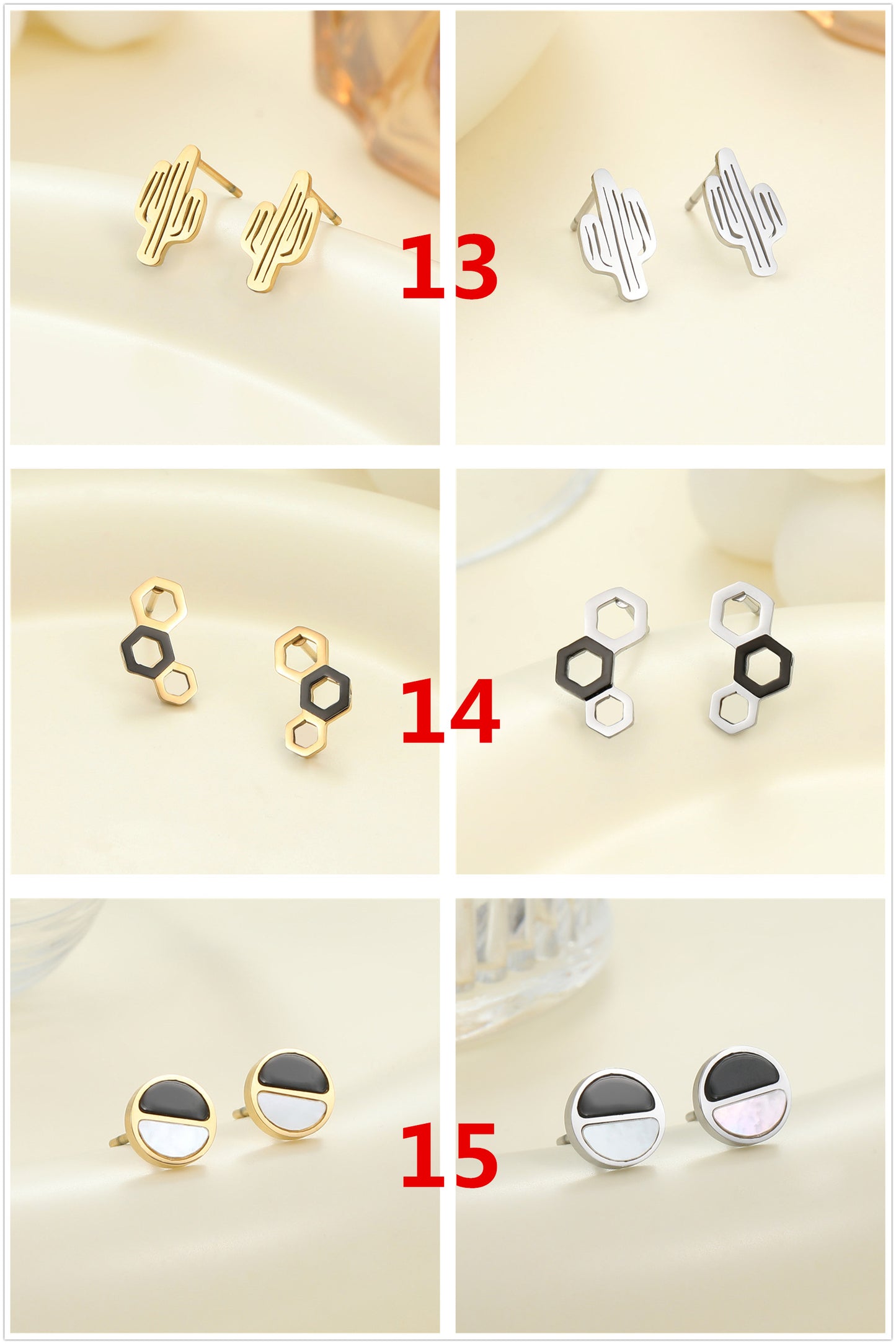 4 Émail Époxy Trèfle à quatre feuilles Orange Pastèque Floral Papillon Carré Coeur Cactus Boucles d’oreilles à tige 14K GF Strass Embelli Boucle d’oreille