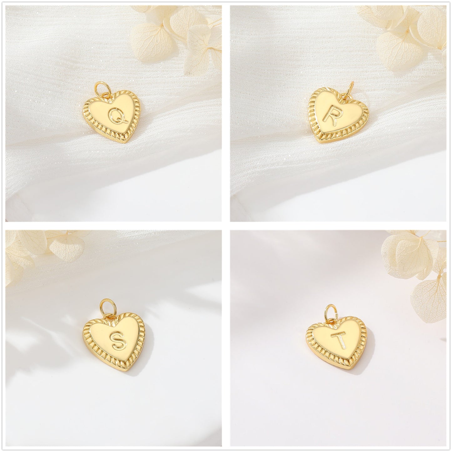 Pendentif à breloque 2 coeurs initiales Alphabet AZ 14K GF