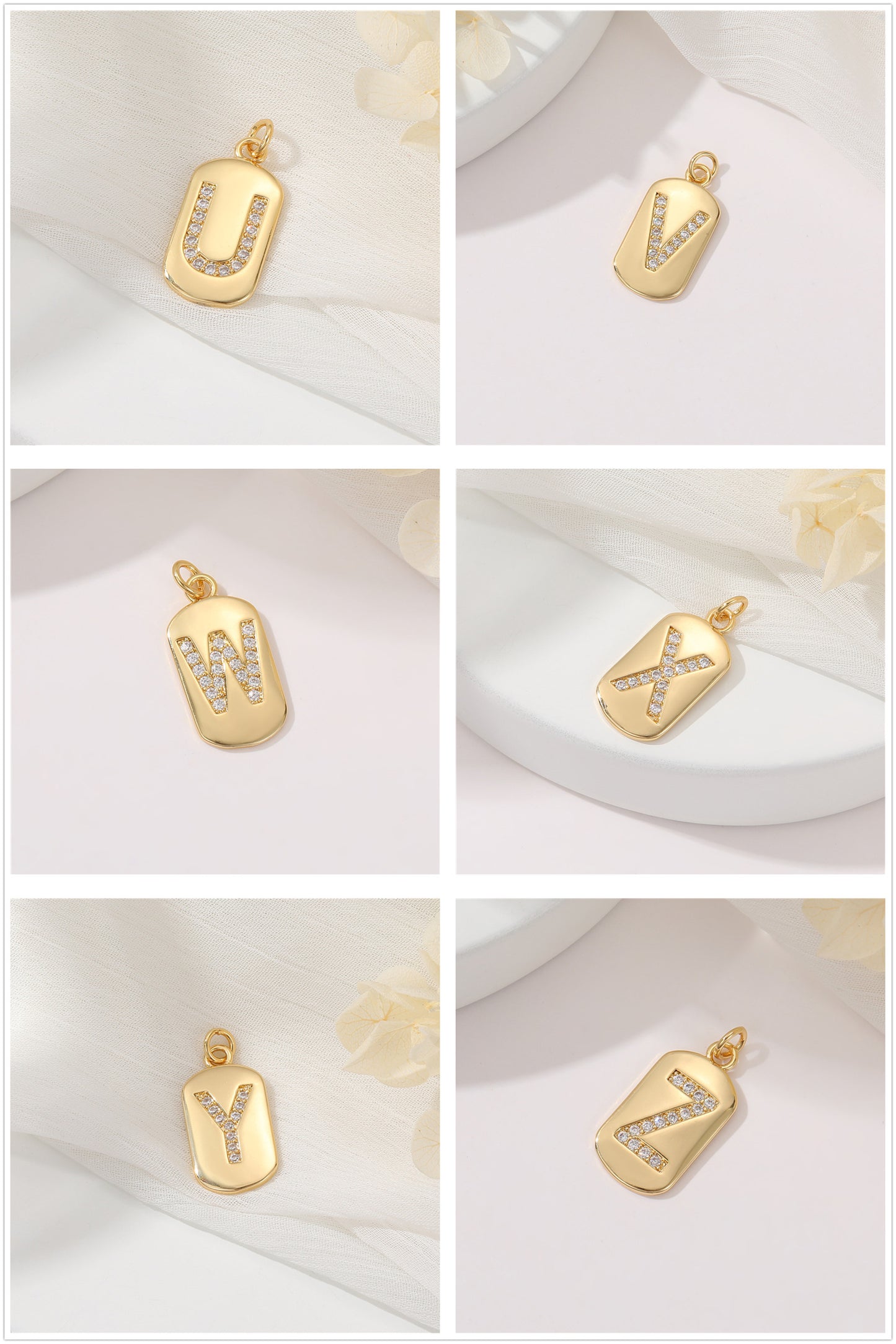 2 pendentif à breloque initiale Alphabet AZ orné de strass 14K GF