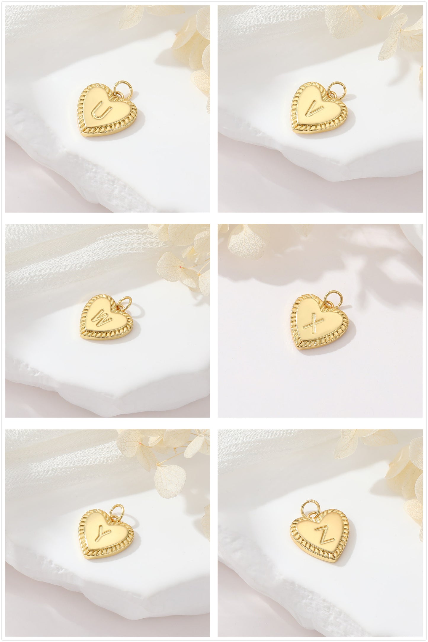 Pendentif à breloque 2 coeurs initiales Alphabet AZ 14K GF