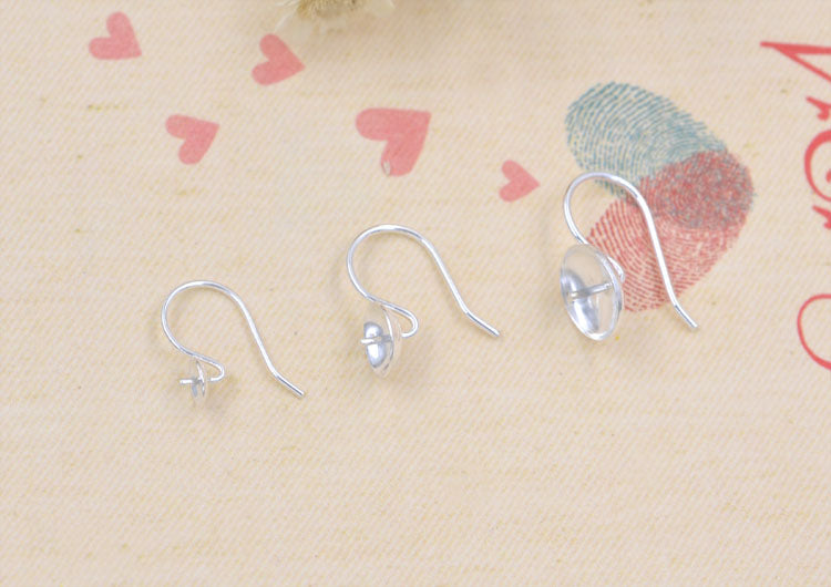 Boucles d'oreilles à crochet en forme de tasse ronde en argent Sterling, perle à moitié percée, vierge, résultats S925