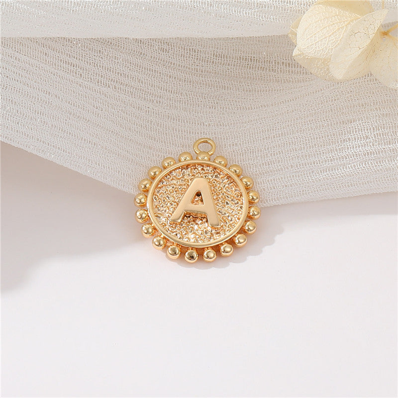 2 perles rondes à bord de pièce de monnaie initiale Alphabet AZ Charm Pendentif 14K GF