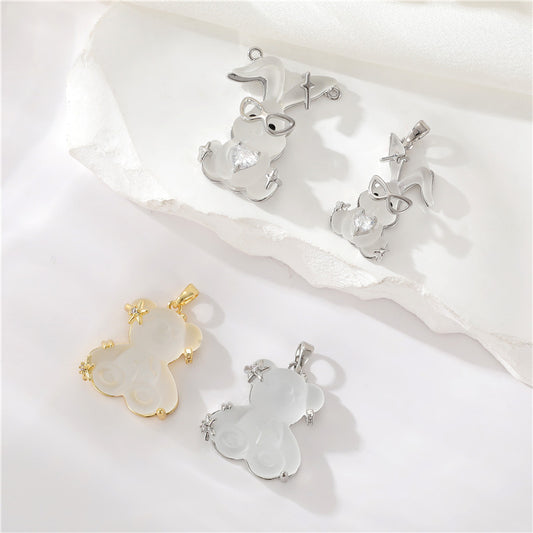 2 pendentif à breloque lapin ours strass incrusté 14K GF