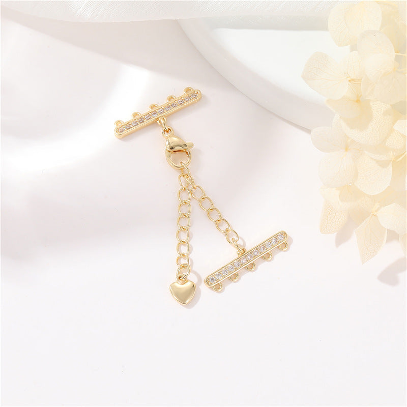 2 Multi Looped Stick Lobster Clasp with Extended Chain Extender Rhinestone Embellished 14K GF Pendant Clasps Connector