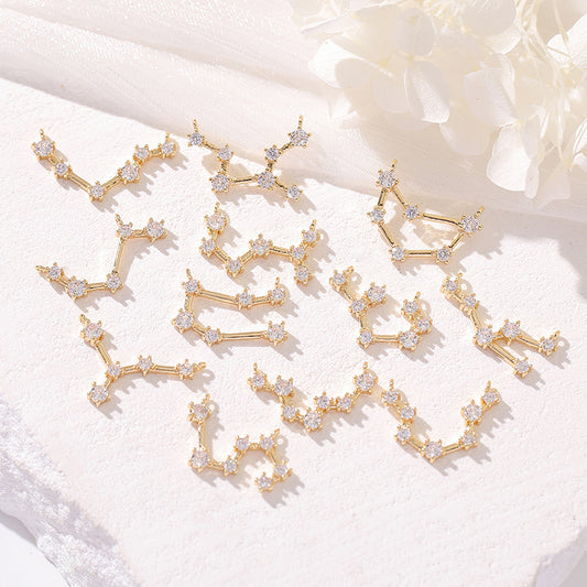 Pendentif à breloque zodiaque 2 étoiles orné de strass 14K GF