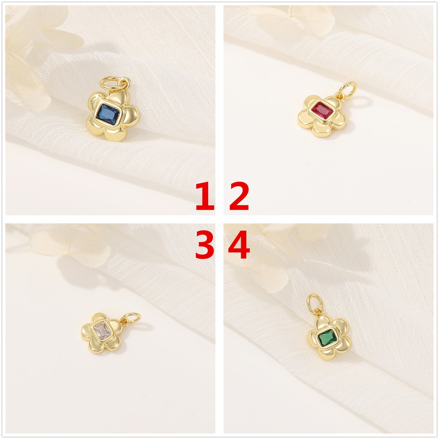 2 pendentifs à breloque coeur floral ornés de strass 14K GF