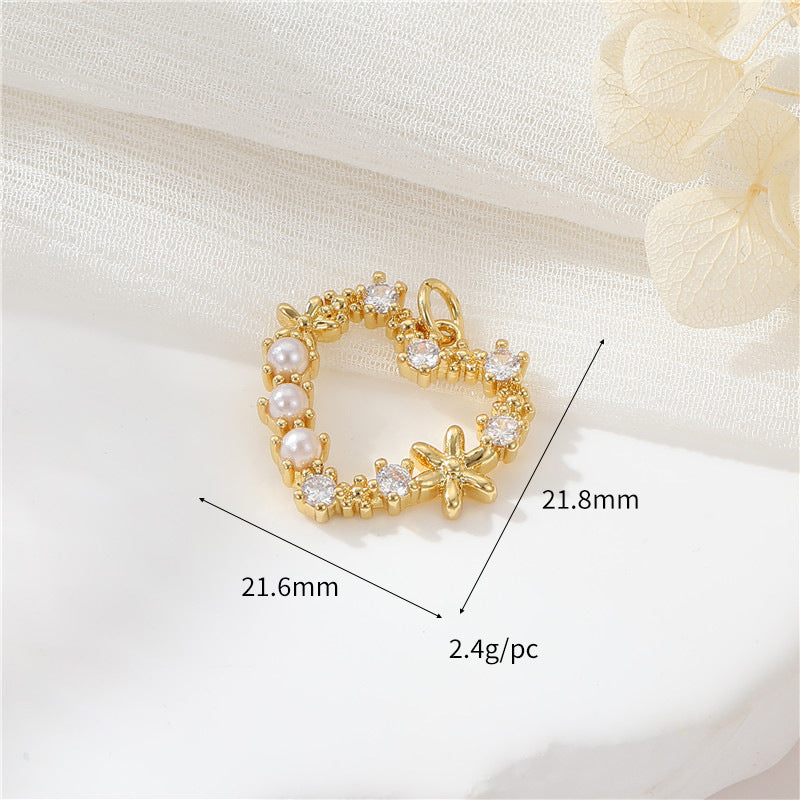 Pendentif à breloque 2 cœurs avec perles en strass ornées de perles 14K GF