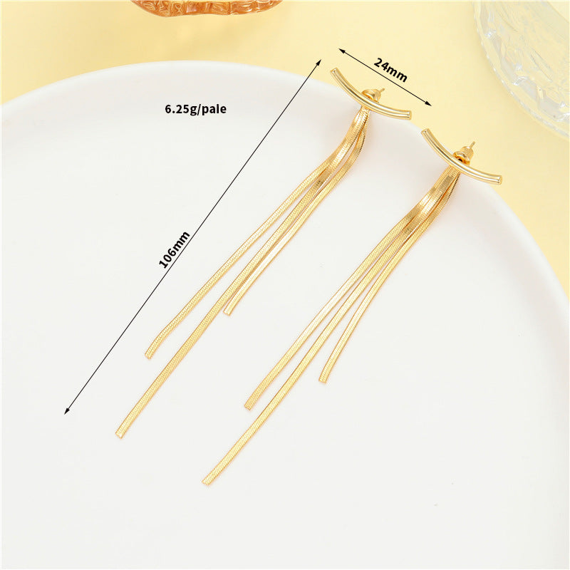 4 boucles d'oreilles à pampilles en chaîne serpent, ornées de strass, boucles d'oreilles 14K GF