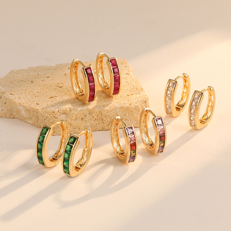 4 Round Hoop Earrings Rhinestone Embellished 14K GF Earing