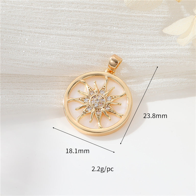 2 pendentif à breloque soleil, lune et étoile, coquille en strass 14K GF ornée