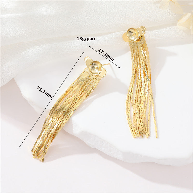 4 Ohrstecker mit Schlangenkette, 14 K GF, halbgebohrte Perlen, Rohling