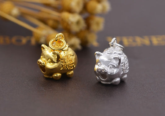 Sterling Silver Tiny Pig Charm Pendant S925 Finding