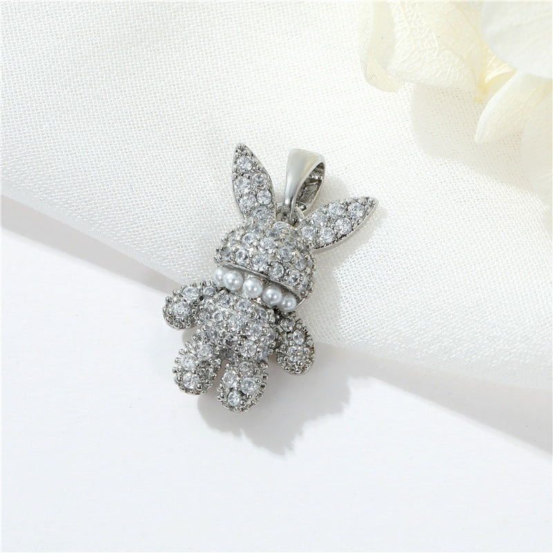 Pendentif à breloque 2 ours orné de strass 14K GF