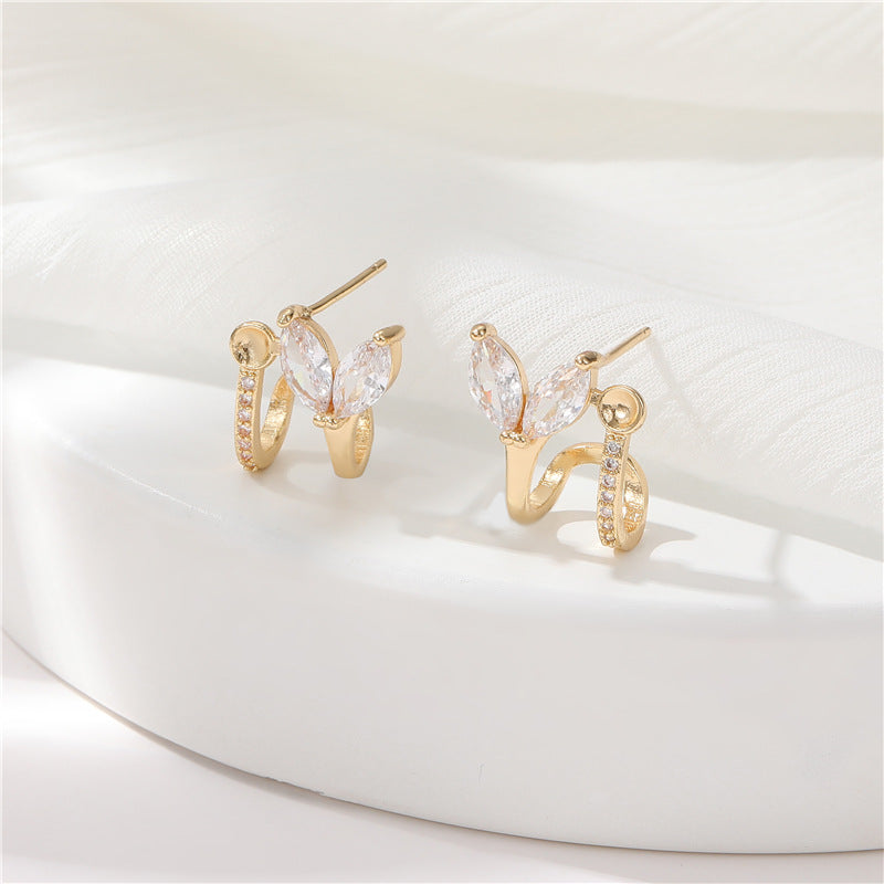 4 boucles d'oreilles florales en demi-cercle ornées de strass 14K GF Earing