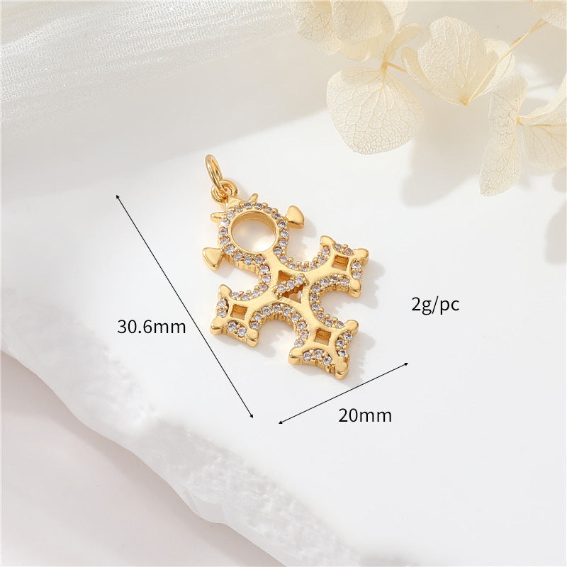 2 Cross Charm Pendant Rhinestone Embellished 14K GF