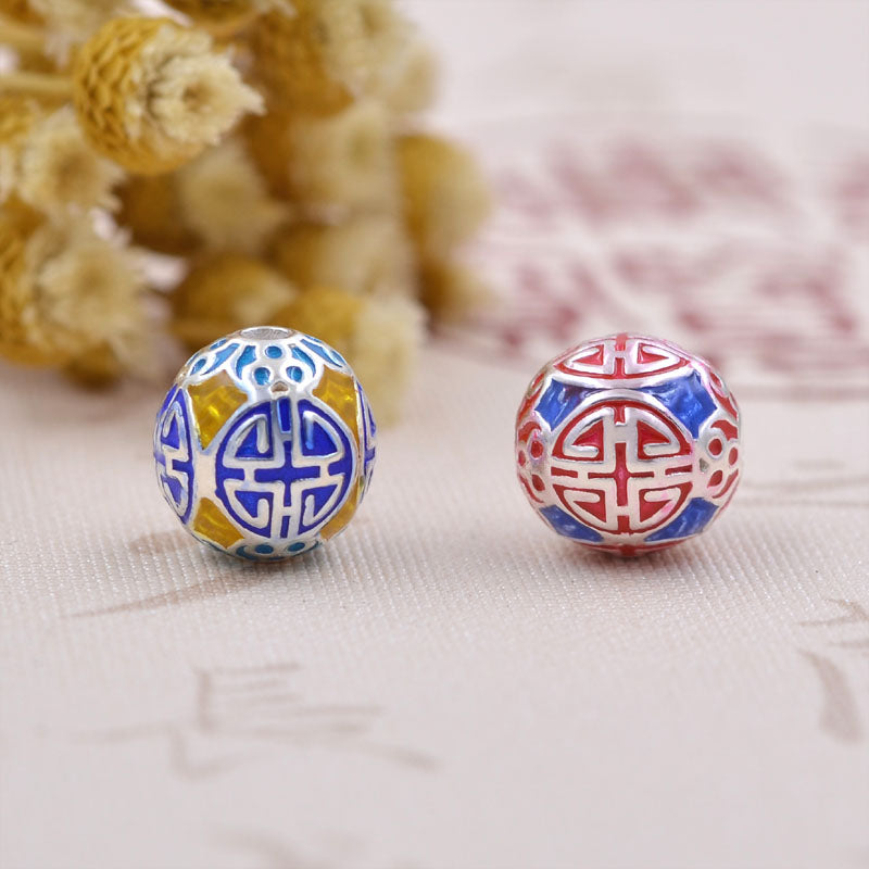 Argent sterling émail époxy rond XI 囍 perle entretoise S925 trouver