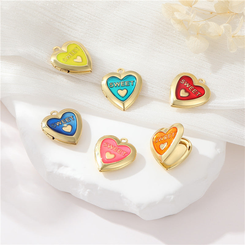 Pendentif à breloque médaillon photo 2 cœurs émail époxy 14K GF