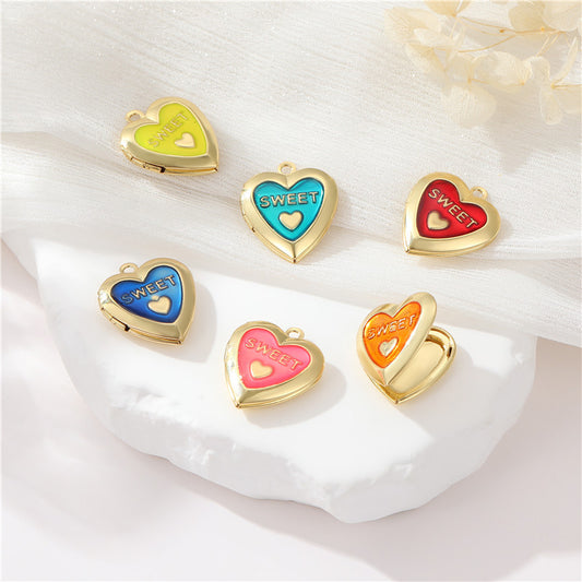 Pendentif à breloque médaillon photo 2 cœurs émail époxy 14K GF