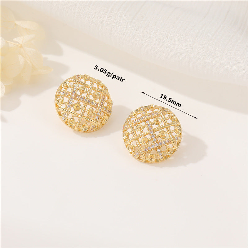 4 boucles d'oreilles à tige en forme de cœur rond creux, ornées de strass, 14K GF, boucles d'oreilles à moitié percées, perle vierge