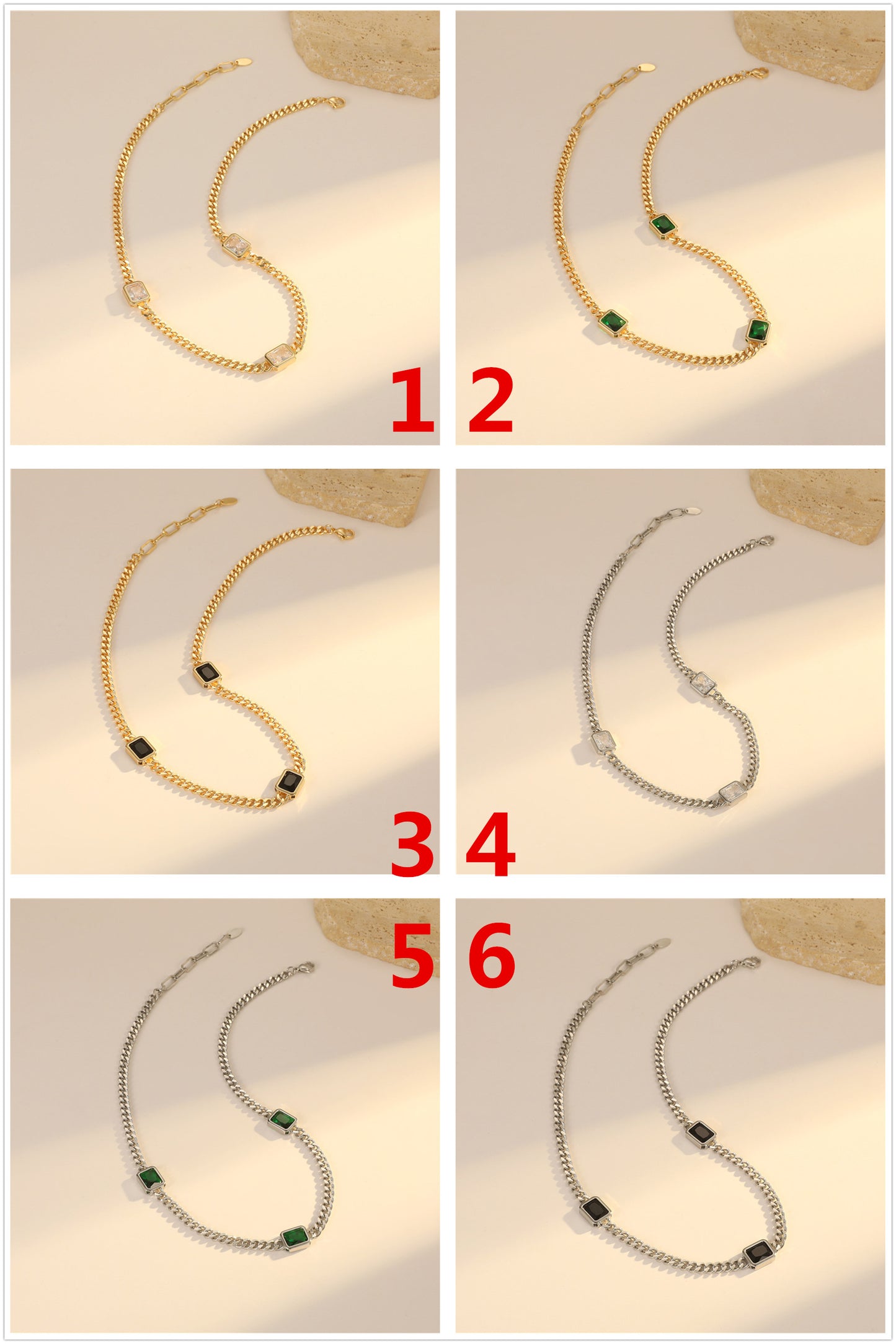 2 gros collier de chaîne de câble plat orné de strass 14K GF tour de cou