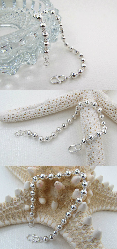 Sterling Silver Round Bead Link Bracelet S990