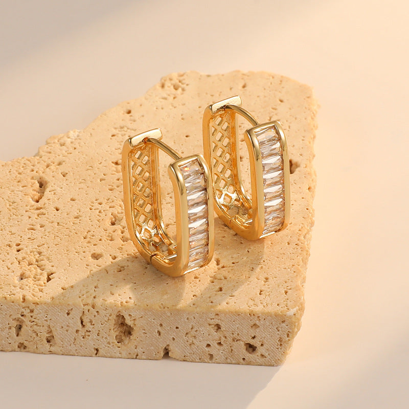 4 boucles d'oreilles créoles oblongues ornées de strass 14K GF Earing