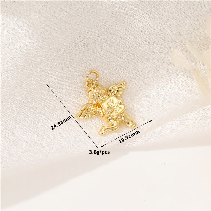 Pendentif à breloque 2 anges Cupidon 14K GF