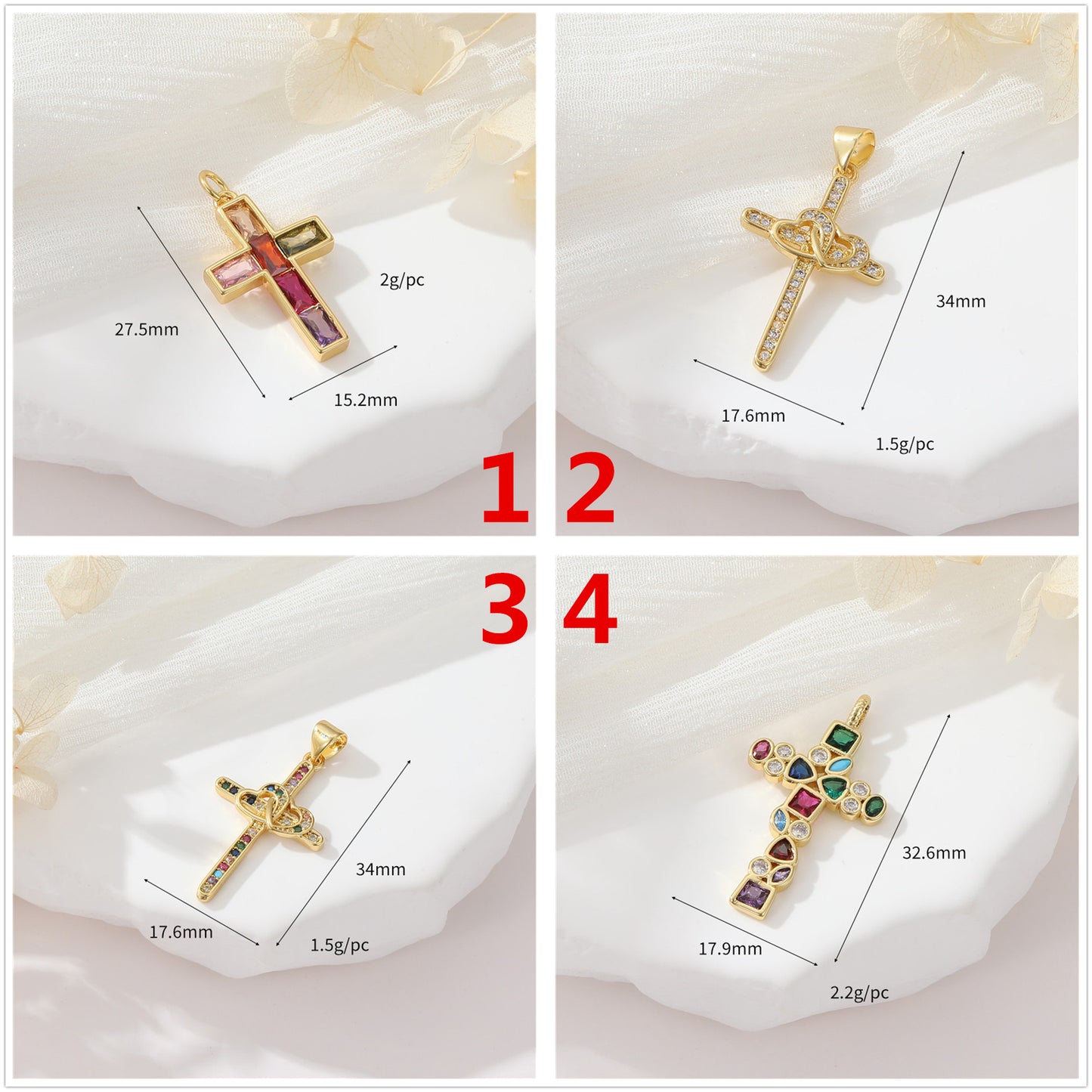 Pendentif à breloque 2 croix orné de strass 14K GF