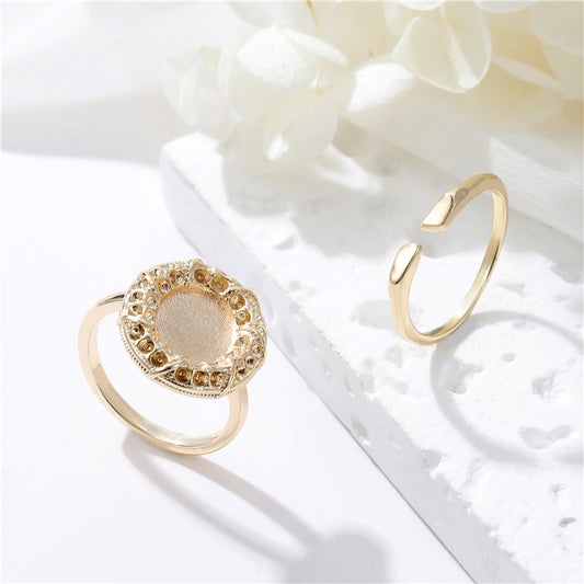 2 bagues de déclaration à cercle ouvert 14K GF 12mm, cabochon rond, réglage vierge