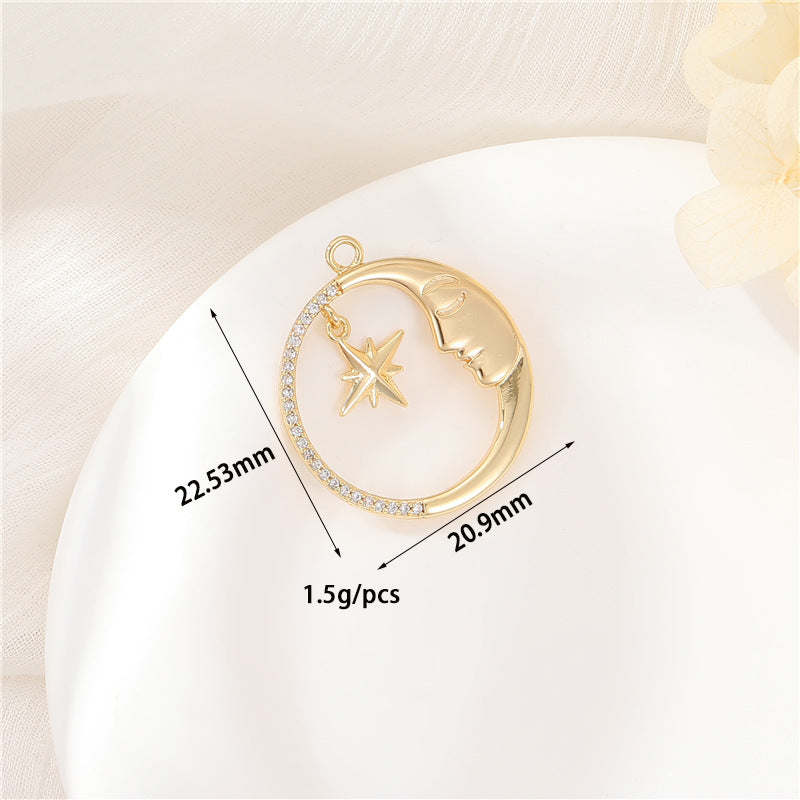 Charm-Anhänger mit 2 Sternen, Mond, Schmetterling, Wolke, Wabe, keltischer Knoten, Strassverzierung, 14 Karat GF