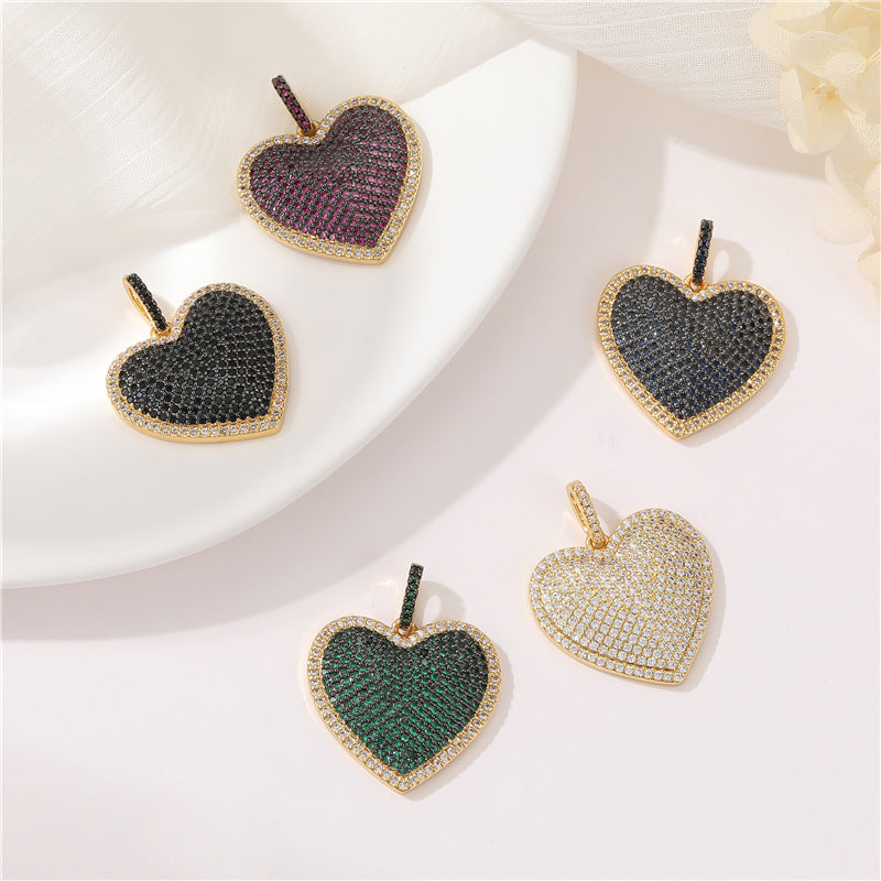 Pendentif à breloque 2 cœurs en émail époxy 14K GF strass embelli