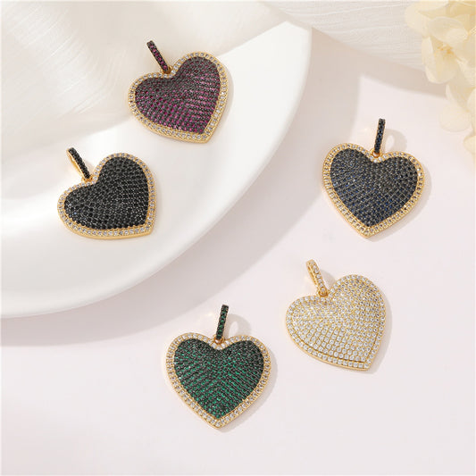 Pendentif à breloque 2 cœurs en émail époxy 14K GF strass embelli