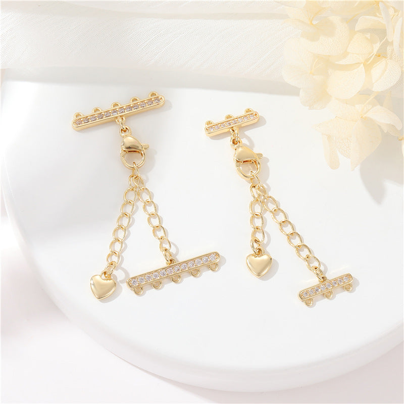 2 Multi Looped Stick Lobster Clasp with Extended Chain Extender Rhinestone Embellished 14K GF Pendant Clasps Connector