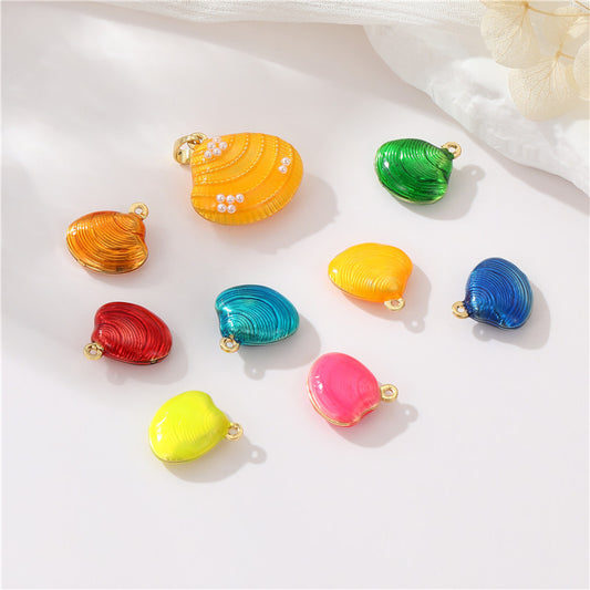 Pendentif à breloque 2 coquillages émail époxy 14K GF