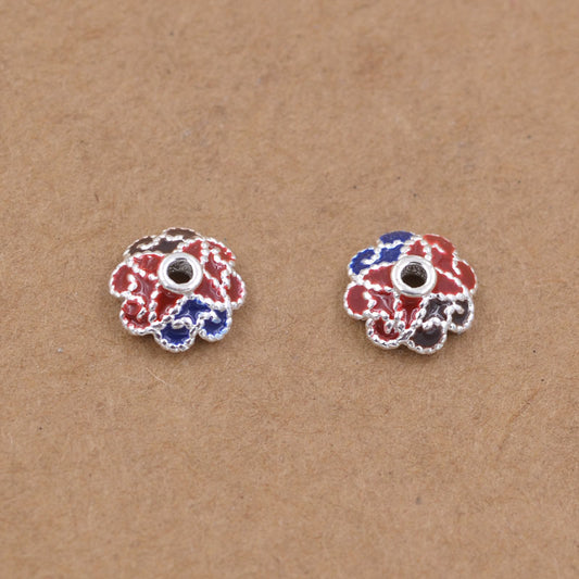 Sterling Silver Enamel Epoxy Floral Bead Cap Cup Spacer S925 Finding